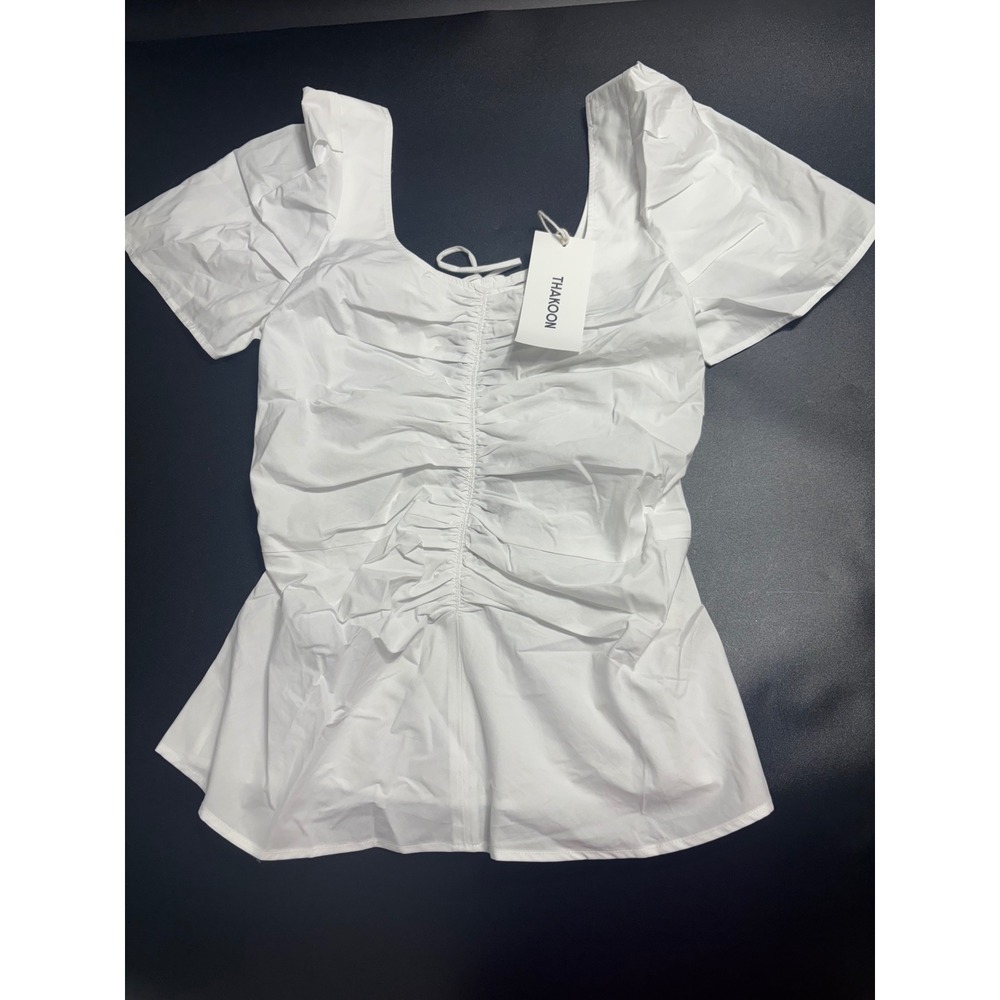 Thakoon NEW Ruched Open Back Keyhole Top in White‎ Size 0